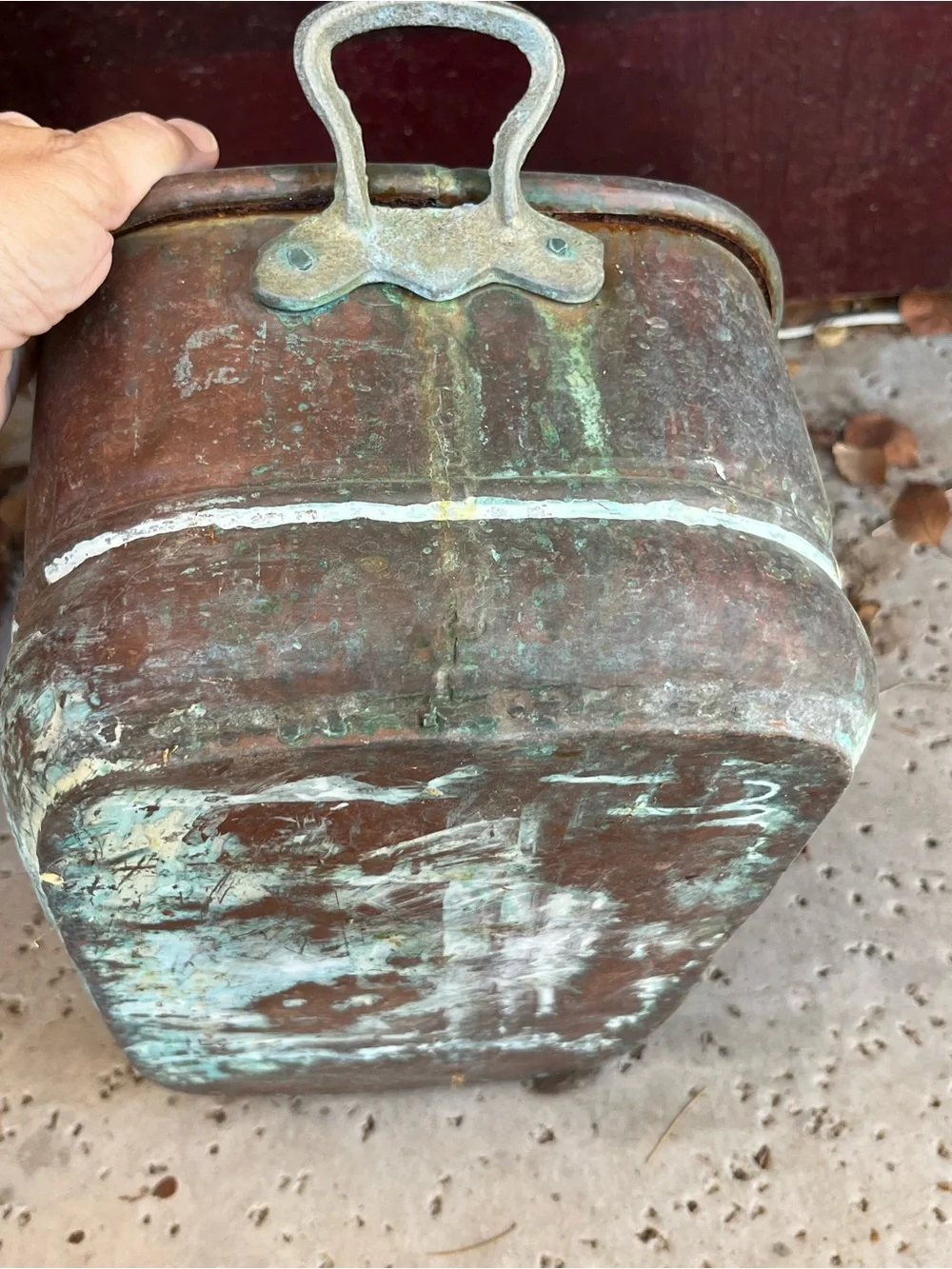 Patina Copper-Tone Rectangular Decorative Trough with Handles